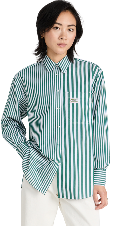 Lacoste X Bandier Cotton Striped Regular Fit Buttondown Green/white In Green Multi
