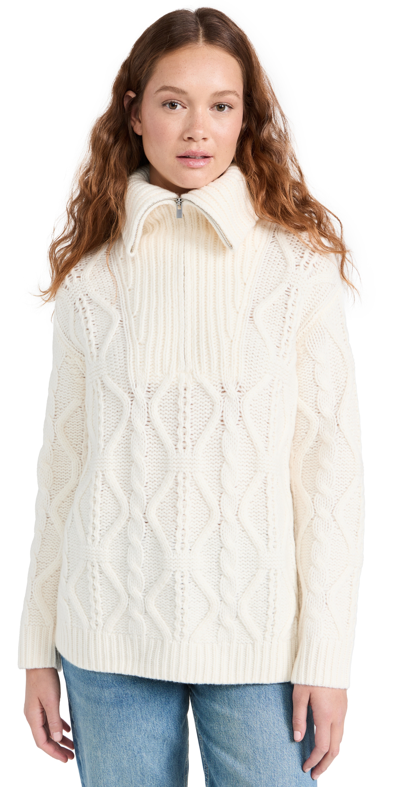 Vince Cable-knit Wool Half-zip Pullover Sweater In Off White