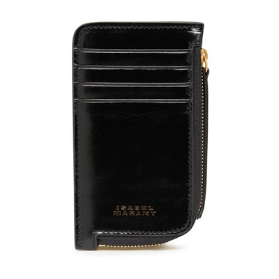 Isabel Marant Kochi Logo-lettering Leather Wallet In Black_gold