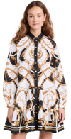 Camilla Tiered Linen Button-front Mini Shirtdress In Sea Charm