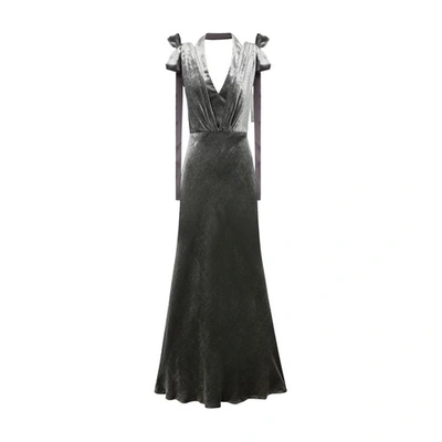 Alberta Ferretti V-neck Velvet Gown In Black