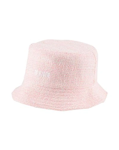 Msgm Tweed Embroidered Bucket Hat In Pink