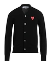 Comme Des Garçons Play Mens Cardigan Knit Black Wool Cardigan With Pixel Heart Patch. In Black
