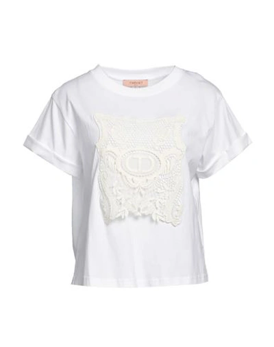 Twinset Woman T-shirt White Size L Cotton, Viscose, Polyester