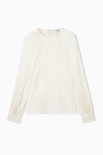 Cos Plissé Long-sleeved Blouse In White