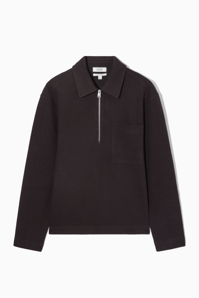 Cos Half-zip Wool-blend Jumper In Brown