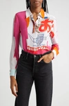 ALICE AND OLIVIA WILLA ABSTRACT PRINT SILK BLOUSE