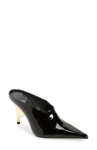 Jeffrey Campbell Vader Pointed Toe Mule In Black Patent Gold