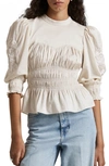 & OTHER STORIES FLORAL EMBROIDERED PUFF SLEEVE COTTON TOP