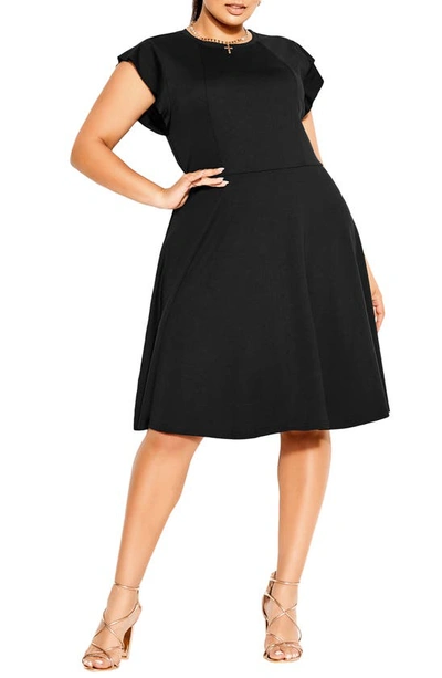 City Chic Plus Size Trendy Frill Shoulder Dress In Black