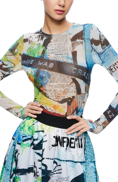 Alice And Olivia Delaina Mixed Print Mesh Top In Confidential