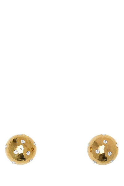 Saint Laurent Rhinestone Dome Earrings In Gold
