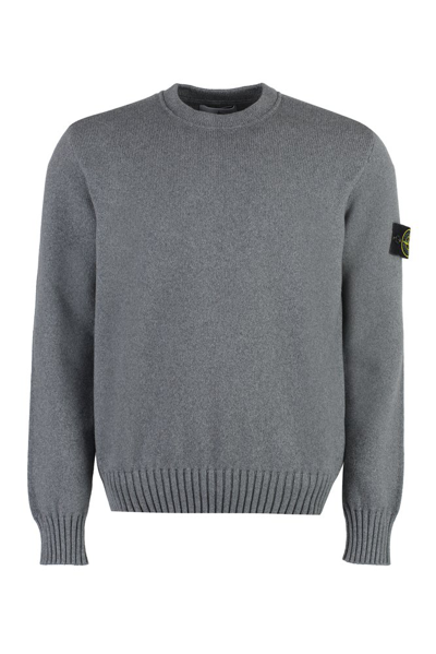 Stone Island Logo Patch Crewneck Jumper In Grey