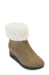 Dkny Faux Fur Wedge Bootie In Light Military/ Vanilla