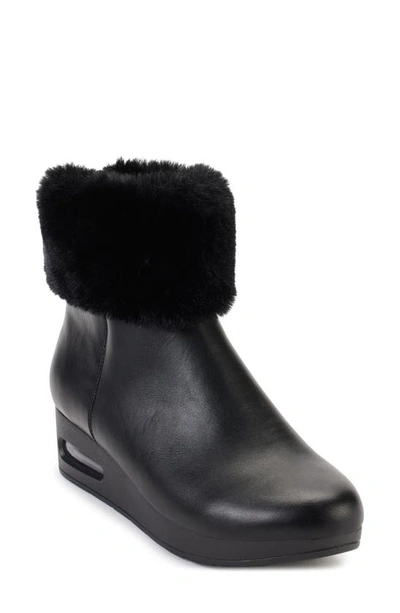 Dkny Powell Wedge Bootie Womens Faux Fur Lined Faux Leather Wedge Boots In Black