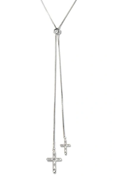 Liza Schwartz Pavé Cross Lariat Necklace In Silver