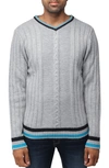 X-ray Tipped V-neck Cable Knit Pullover Sweater In Ecru