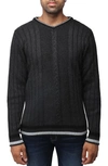 X-ray Tipped V-neck Cable Knit Pullover Sweater In Charcoal