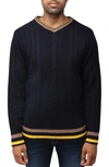 X-RAY XRAY TIPPED V-NECK CABLE KNIT PULLOVER SWEATER