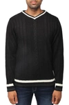 X-ray Tipped V-neck Cable Knit Pullover Sweater In Black