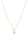 RON HAMI 14K YELLOW GOLD 3–3.5MM CULTURED PEARL & DIAMOND MEDALLION PENDANT NECKLACE