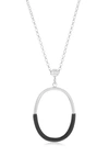 Simona Rose Enamel Oval Pendant Necklace In Black