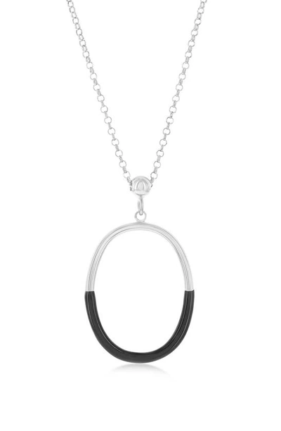 Simona Rose Enamel Oval Pendant Necklace In Black