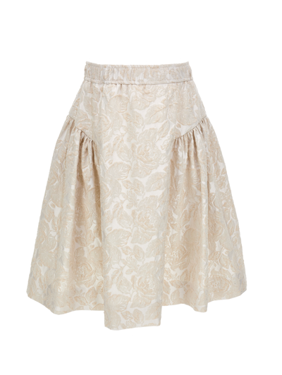 Monnalisa Long Pink Brocade Skirt In Cream