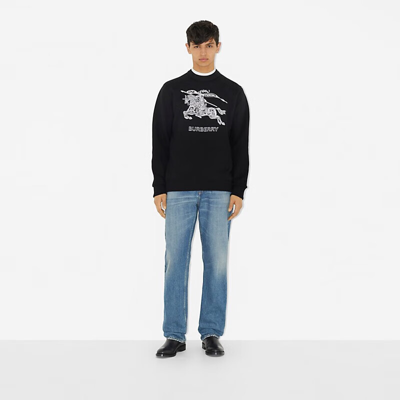 Burberry Embroidered Ekd Cotton Sweatshirt In Black