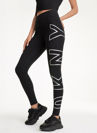 Dkny Women's High Waist 7/8 Exploded Logo Leggings In Black/silver