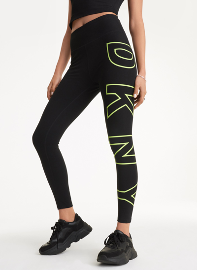Dkny Women's High Waist 7/8 Exploded Logo Leggings In Zest