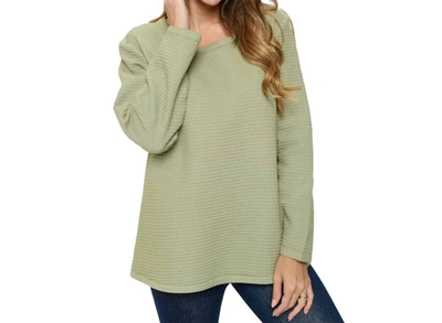 Focus Fashion Medium Weight Waffle Top In Olive Branch In Green