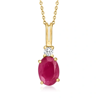 Ross-simons Ruby Pendant Necklace With Diamond Accent In 14kt Yellow Gold In Red