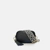 APATCHY LONDON THE MINI TASSEL BLACK LEATHER PHONE BAG WITH APRICOT CHEETAH STRAP