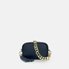 APATCHY LONDON THE MINI TASSEL NAVY LEATHER PHONE BAG WITH GOLD CHAIN STRAP