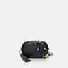 APATCHY LONDON THE MINI TASSEL BLACK LEATHER PHONE BAG WITH NAVY LEOPARD STRAP