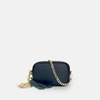 APATCHY LONDON THE MINI TASSEL BLACK LEATHER PHONE BAG WITH GOLD CHAIN CROSSBODY STRAP