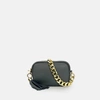 APATCHY LONDON THE MINI TASSEL DARK GREY LEATHER PHONE BAG WITH GOLD CHAIN STRAP