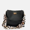 APATCHY LONDON BLACK LEATHER TOTE BAG WITH PALE PINK LEOPARD STRAP