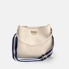 APATCHY LONDON STONE LEATHER TOTE BAG WITH NAVY & GOLD STRIPE STRAP