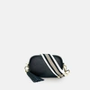 APATCHY LONDON THE MINI TASSEL BLACK LEATHER PHONE BAG WITH LATTE STRIPE STRAP