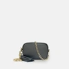 Apatchy London The Mini Tassel Dark Grey Leather Phone Bag With Gold Chain Strap In Grey
