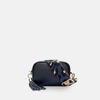 APATCHY LONDON THE MINI TASSEL NAVY LEATHER PHONE BAG WITH NAVY LEOPARD STRAP