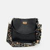 APATCHY LONDON BLACK LEATHER TOTE BAG WITH GREY LEOPARD STRAP