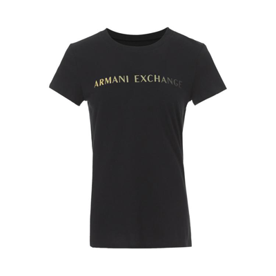 Armani Exchange 女士时髦简洁烫金logo短袖t恤 In Black