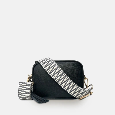 Apatchy London Dark Grey Leather Crossbody Bag With Midnight Zigzag Strap In Black