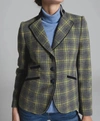 BARILOCHE ROSE PLAID WOOL JACKET IN GRAY WITH LIME PLAID