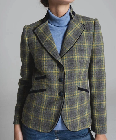 Bariloche Rose Plaid Wool Jacket In Gray With Lime Plaid In Grey