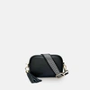 Apatchy London The Mini Tassel Black Leather Phone Bag With Black & Silver Chevron Strap In Black