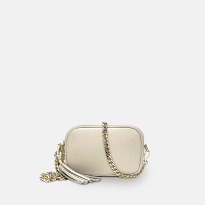 Apatchy London The Mini Tassel Stone Leather Phone Bag With Gold Chain Strap In White
